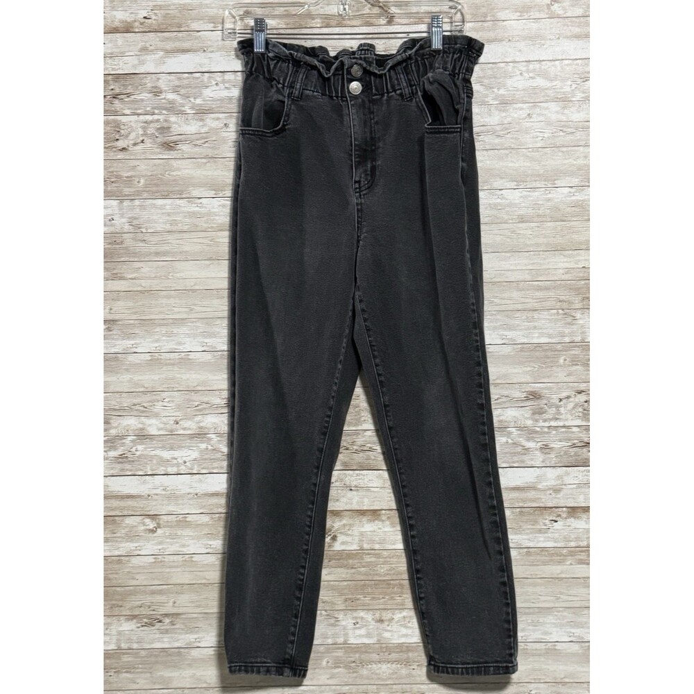 Rewind High Waisted Paper Bag Washed Out Black Jeans Sz 5/27 Y2K Retro Grunge